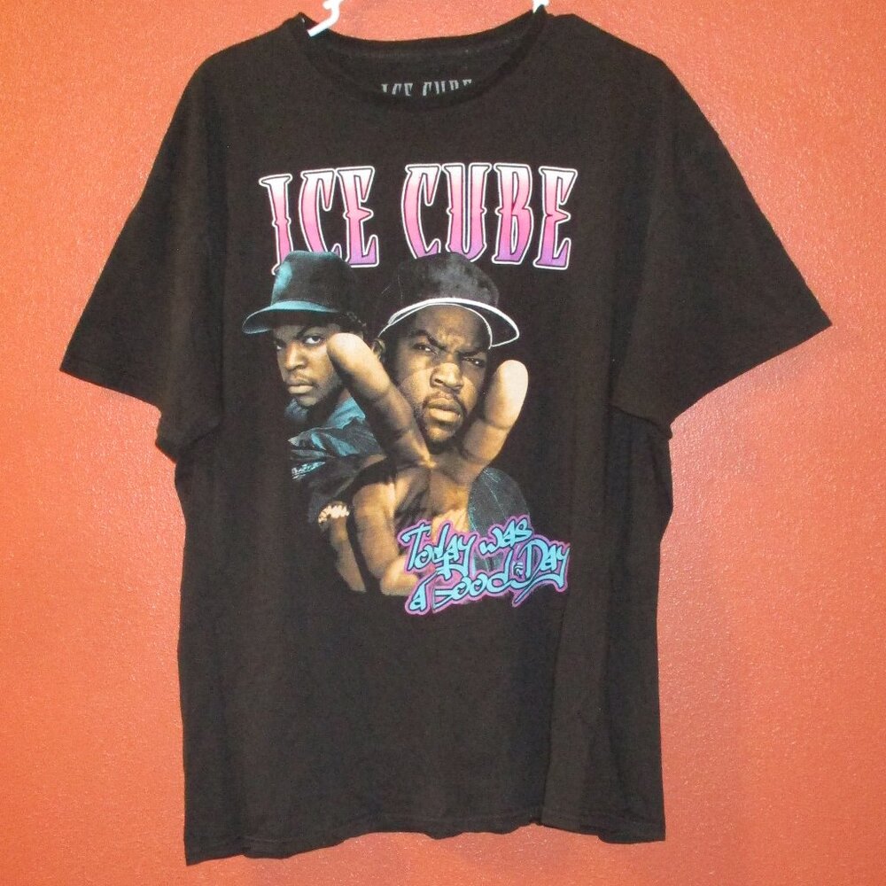 Ice Cube Shirt NWA Rapper Men X Large Black Blue Tan Gangster Short Sleeve Shirt